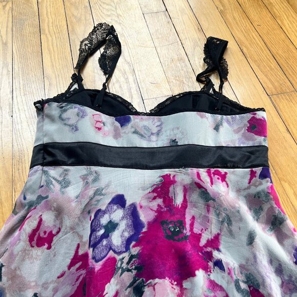 Karen Millen Babydoll Size 8 Black White Pink Silk Floral Lace Trim Sleeveless D - Picture 14 of 15